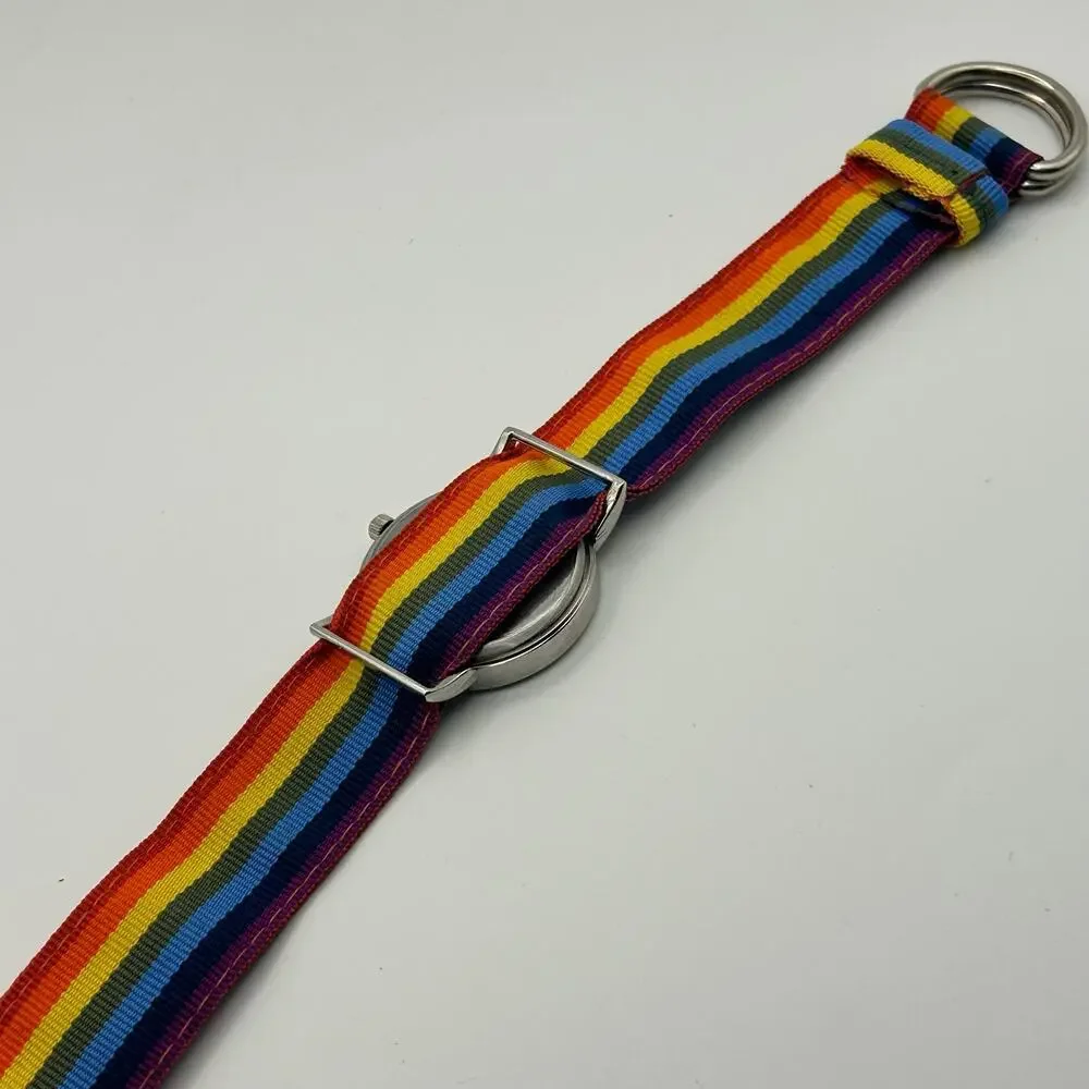 Geneva Silver Multicolored Cloth Band Women’s Watch Working New Battery